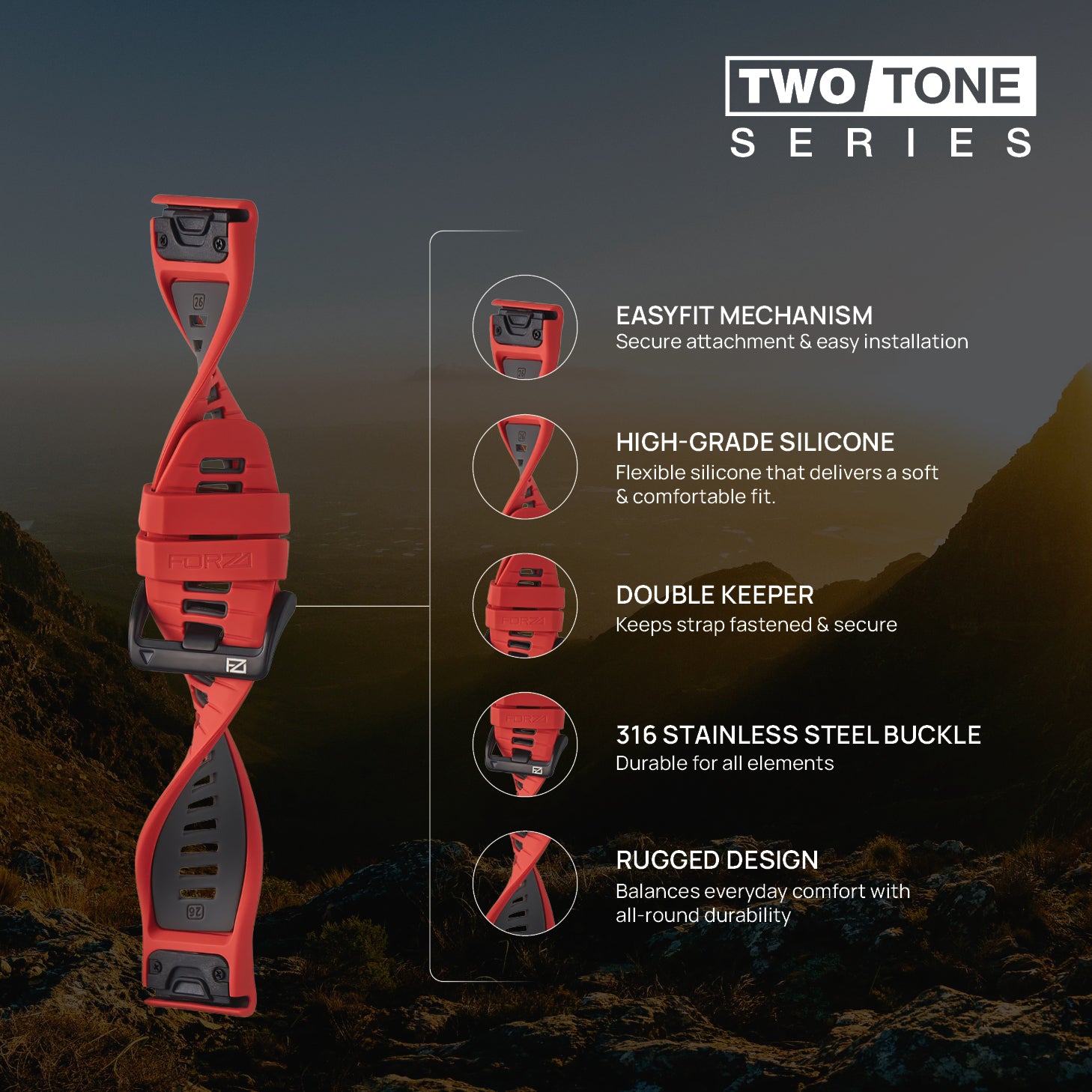 FORZA Elite 26mm EasyFit Two-Tone Watch Strap for Garmin