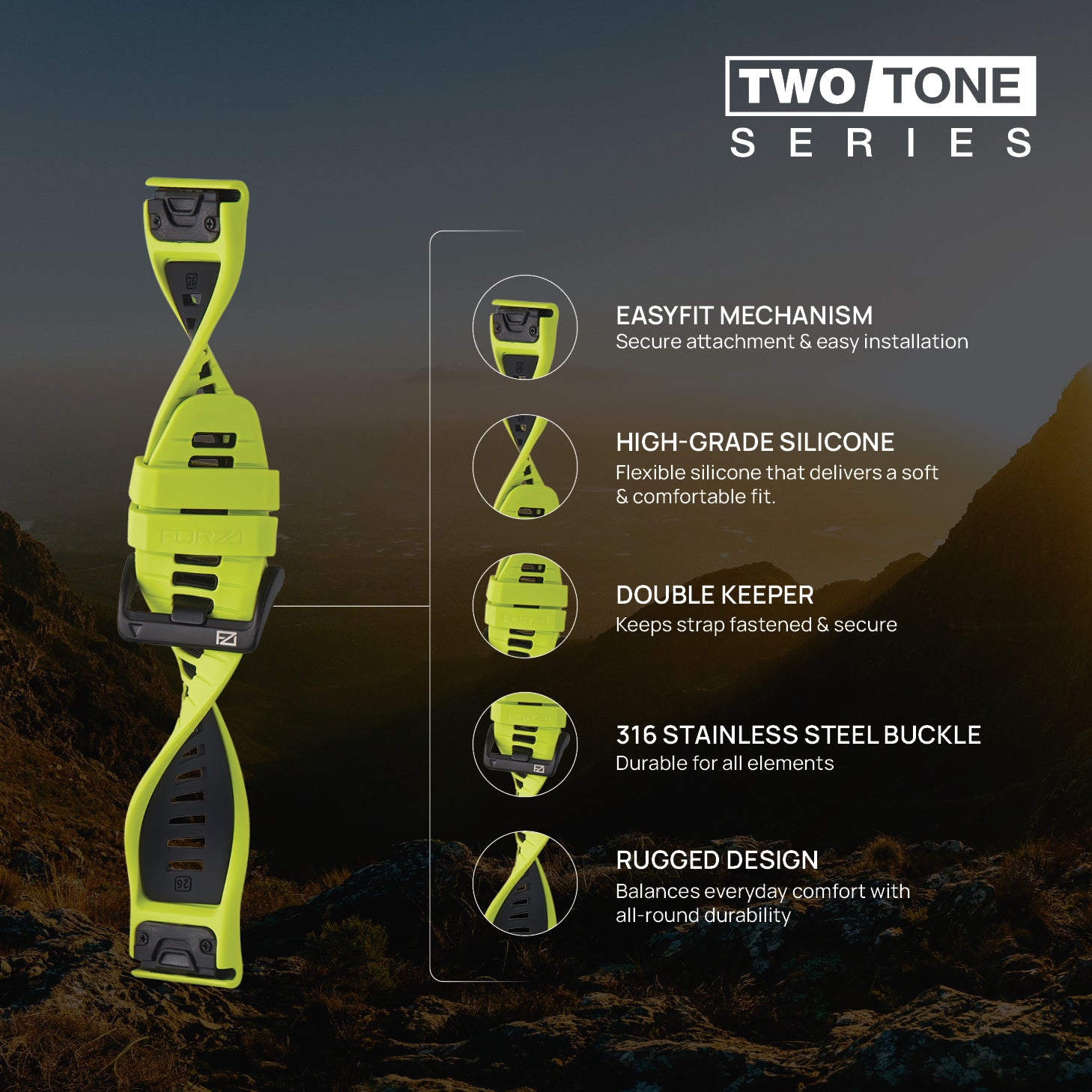 FORZA Elite 26mm EasyFit Two-Tone Watch Strap for Garmin