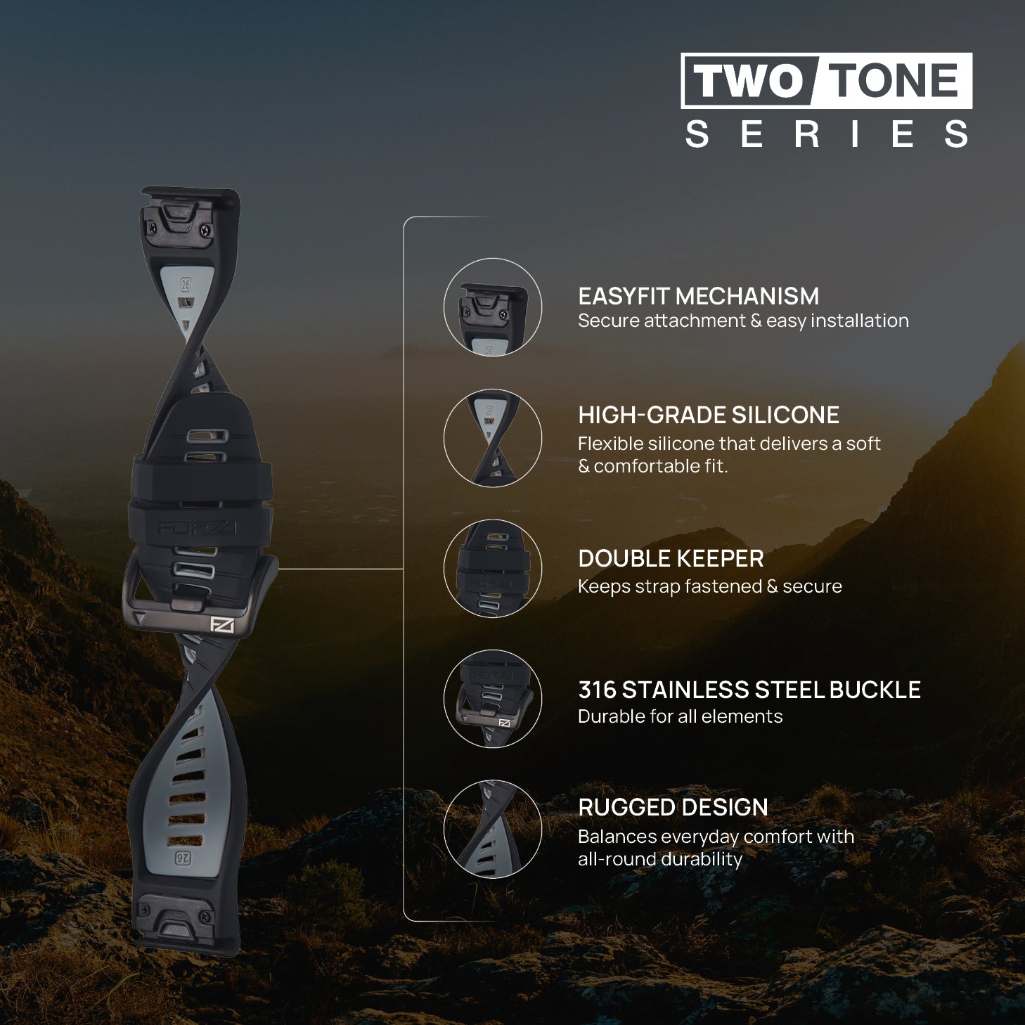 FORZA Elite 26mm EasyFit Two-Tone Watch Strap for Garmin