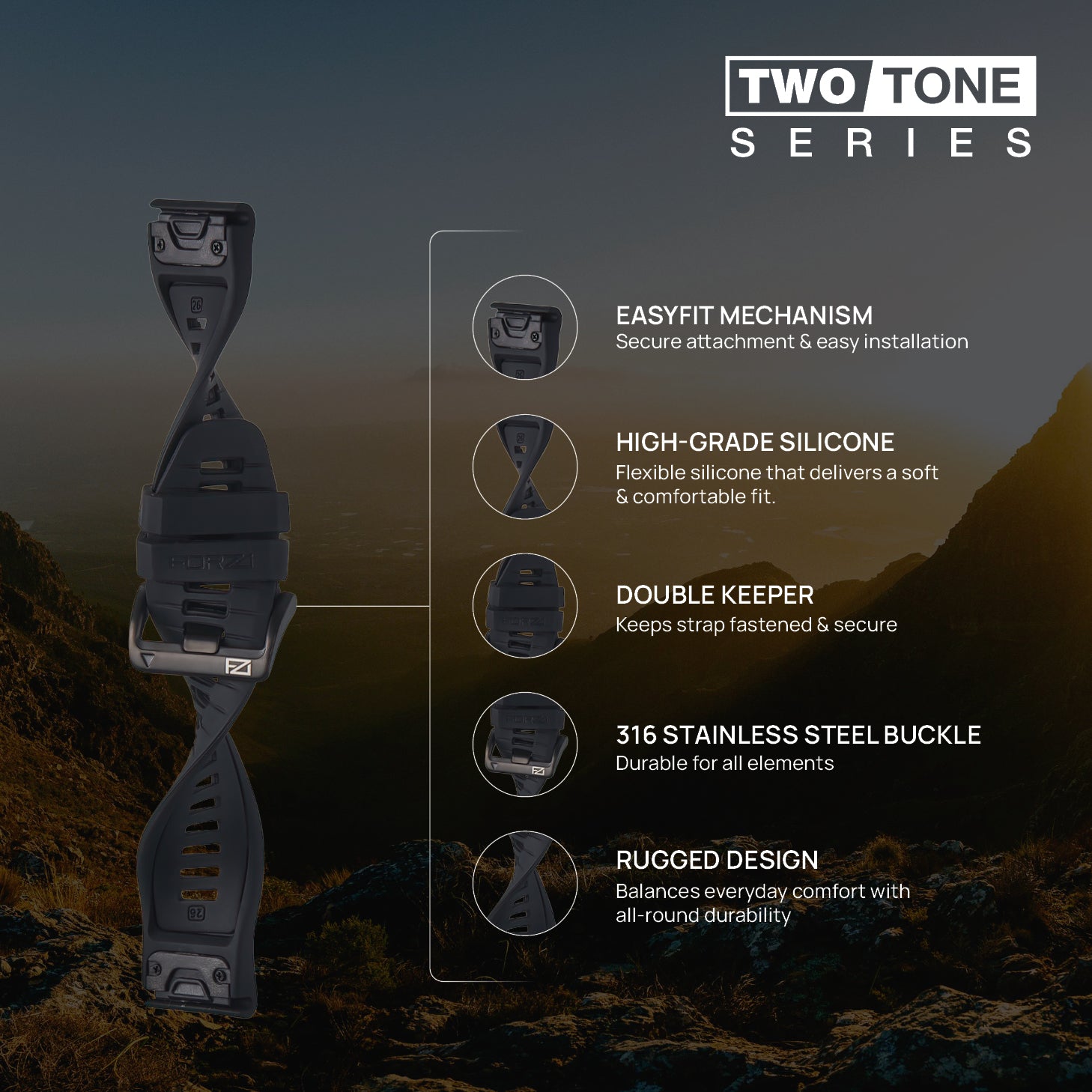 FORZA Elite 26mm EasyFit Two-Tone Watch Strap for Garmin