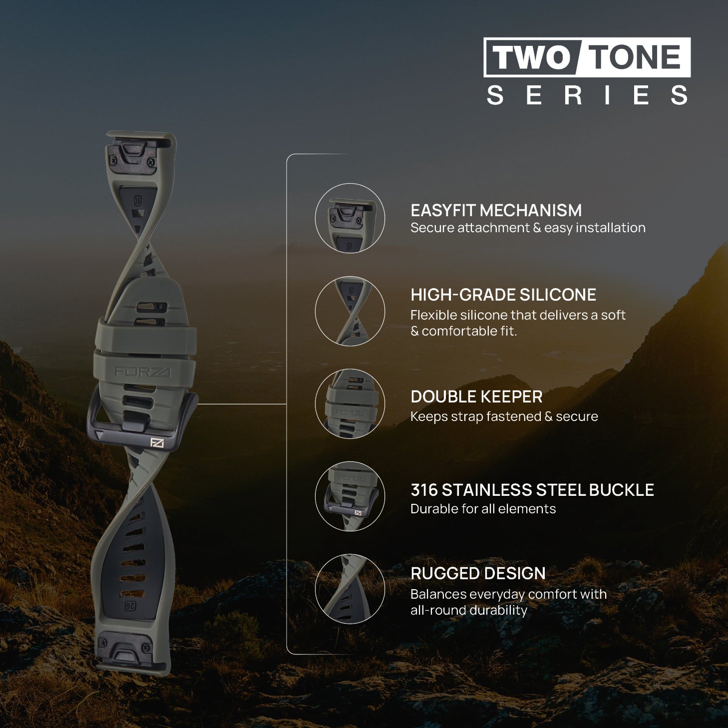 FORZA Elite 26mm EasyFit Two-Tone Watch Strap for Garmin