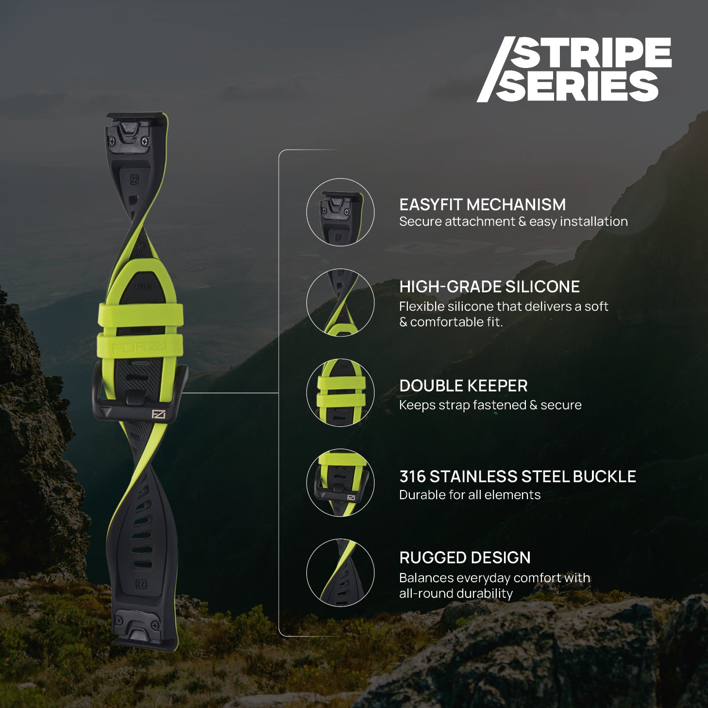 FORZA Elite 22mm EasyFit Stripe Series Watch Strap for Garmin