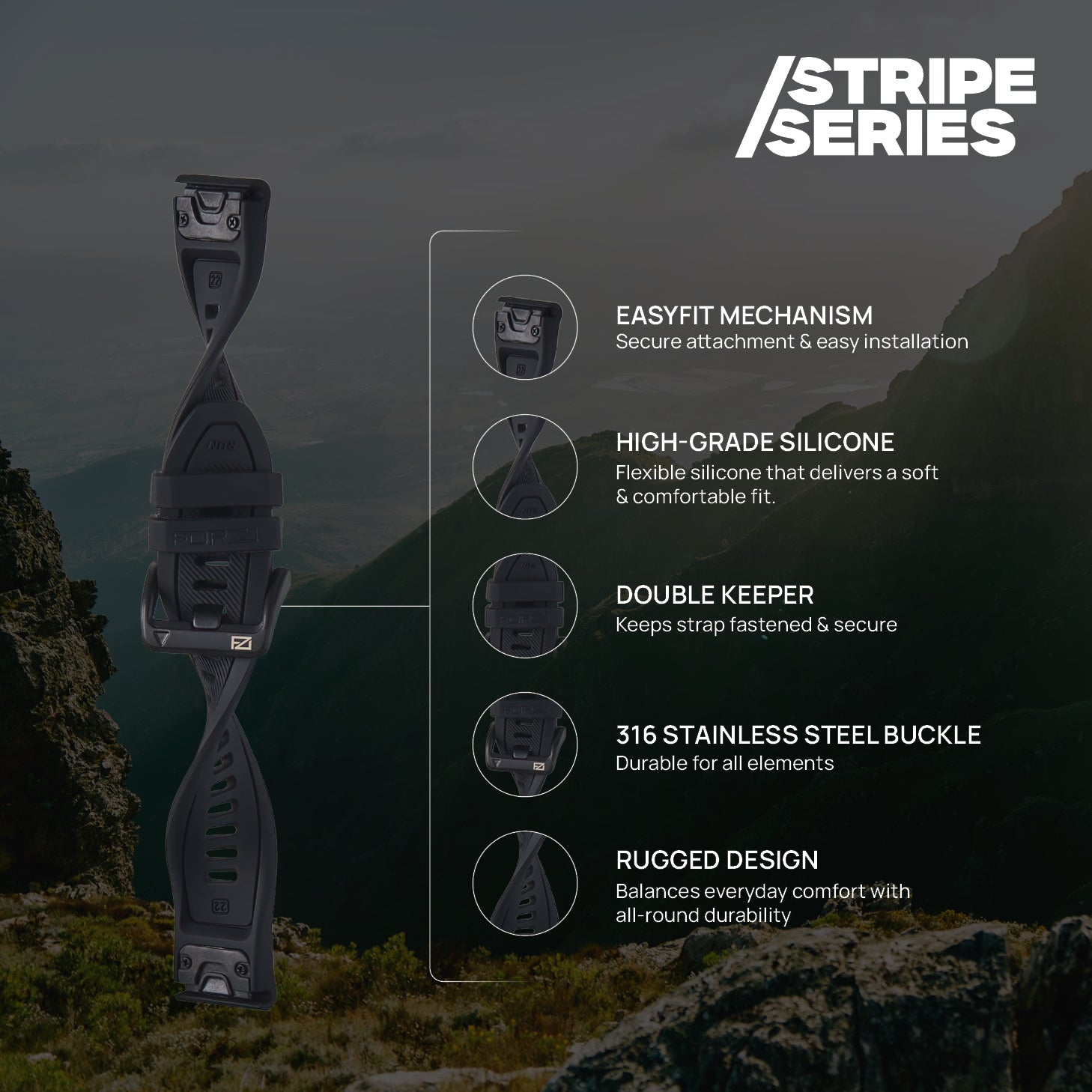 FORZA Elite 22mm EasyFit Stripe Series Watch Strap for Garmin