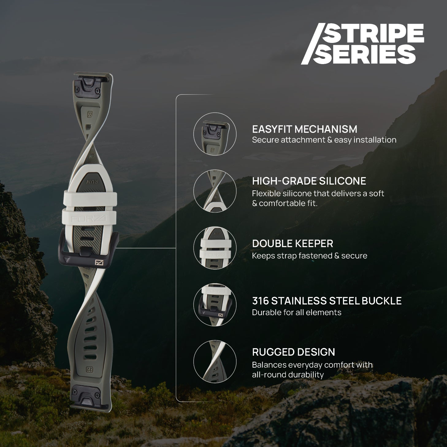 FORZA Elite 22mm EasyFit Stripe Series Watch Strap for Garmin