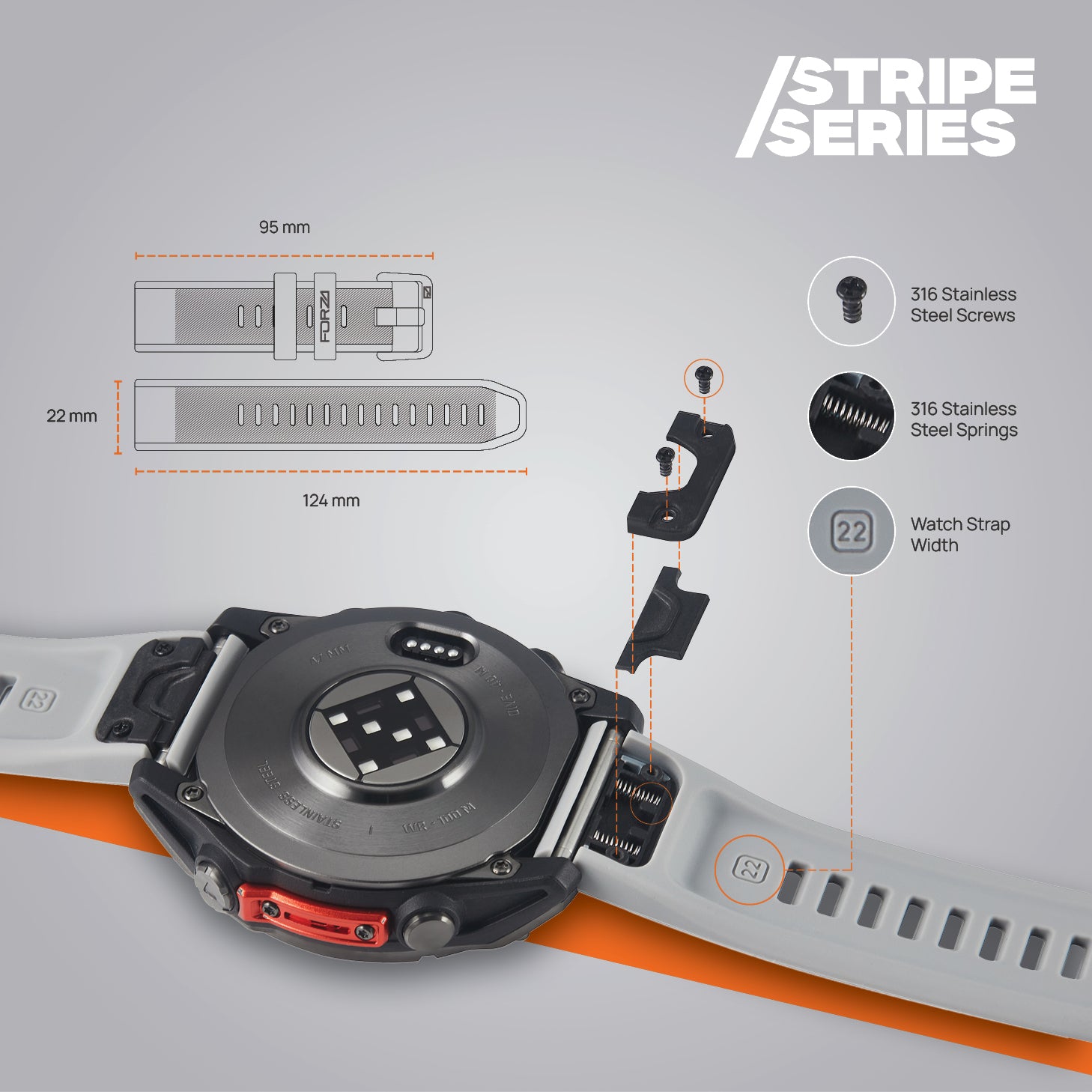 FORZA Elite 22mm EasyFit Stripe Series Watch Strap for Garmin