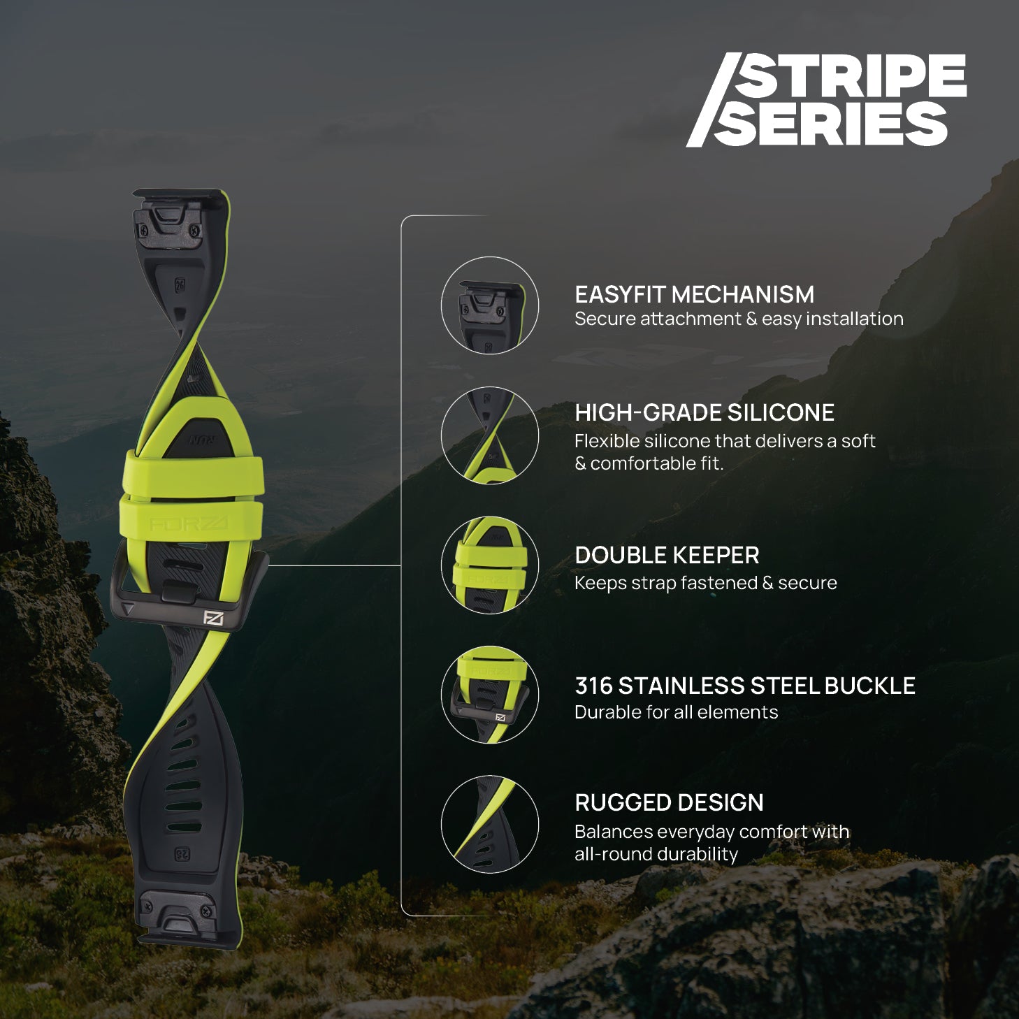 FORZA Elite 26mm EasyFit Stripe Series Watch Strap for Garmin