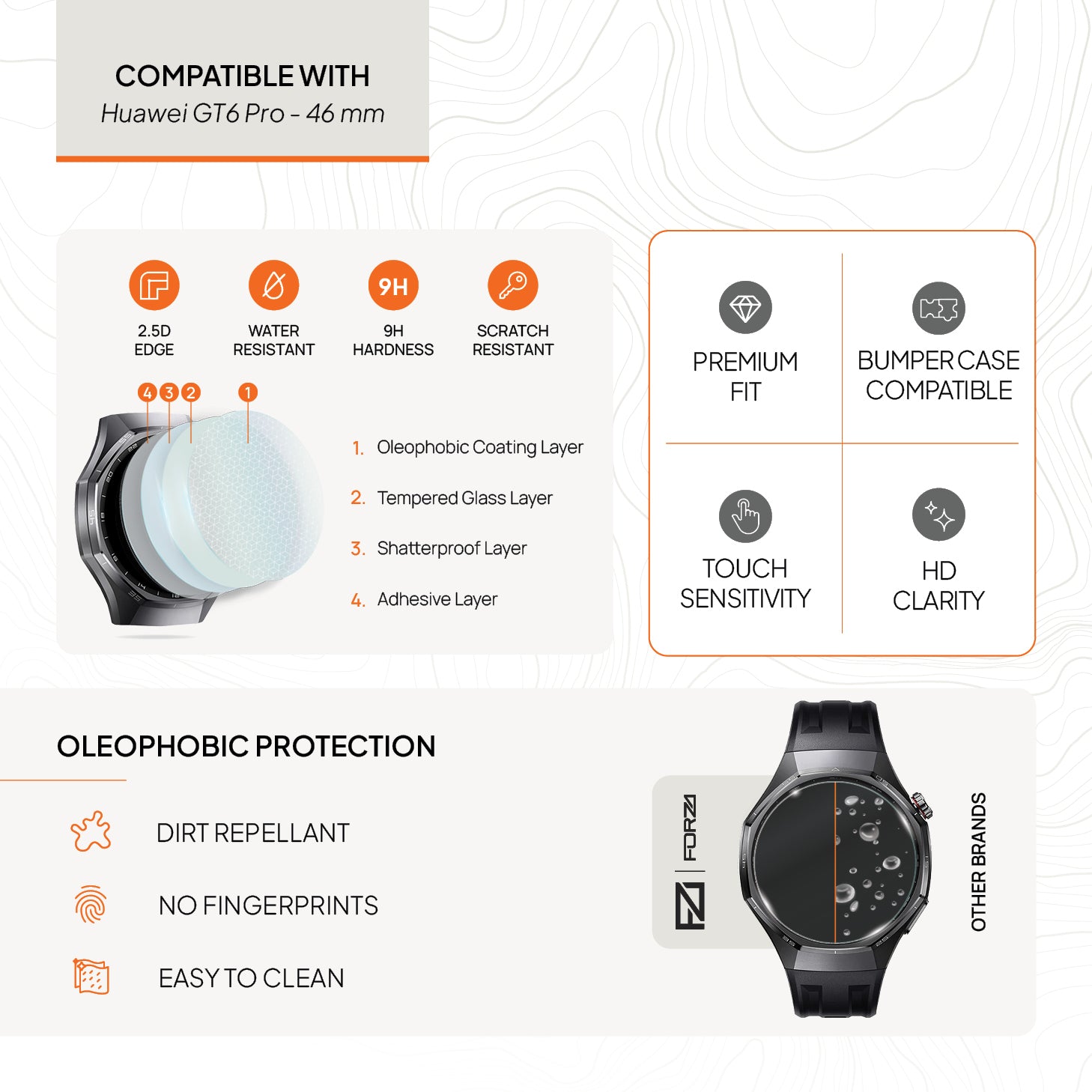 FORZA Tempered Glass Screen Protector for Huawei Watch GT 6 Pro – 46 mm (2 Pack)