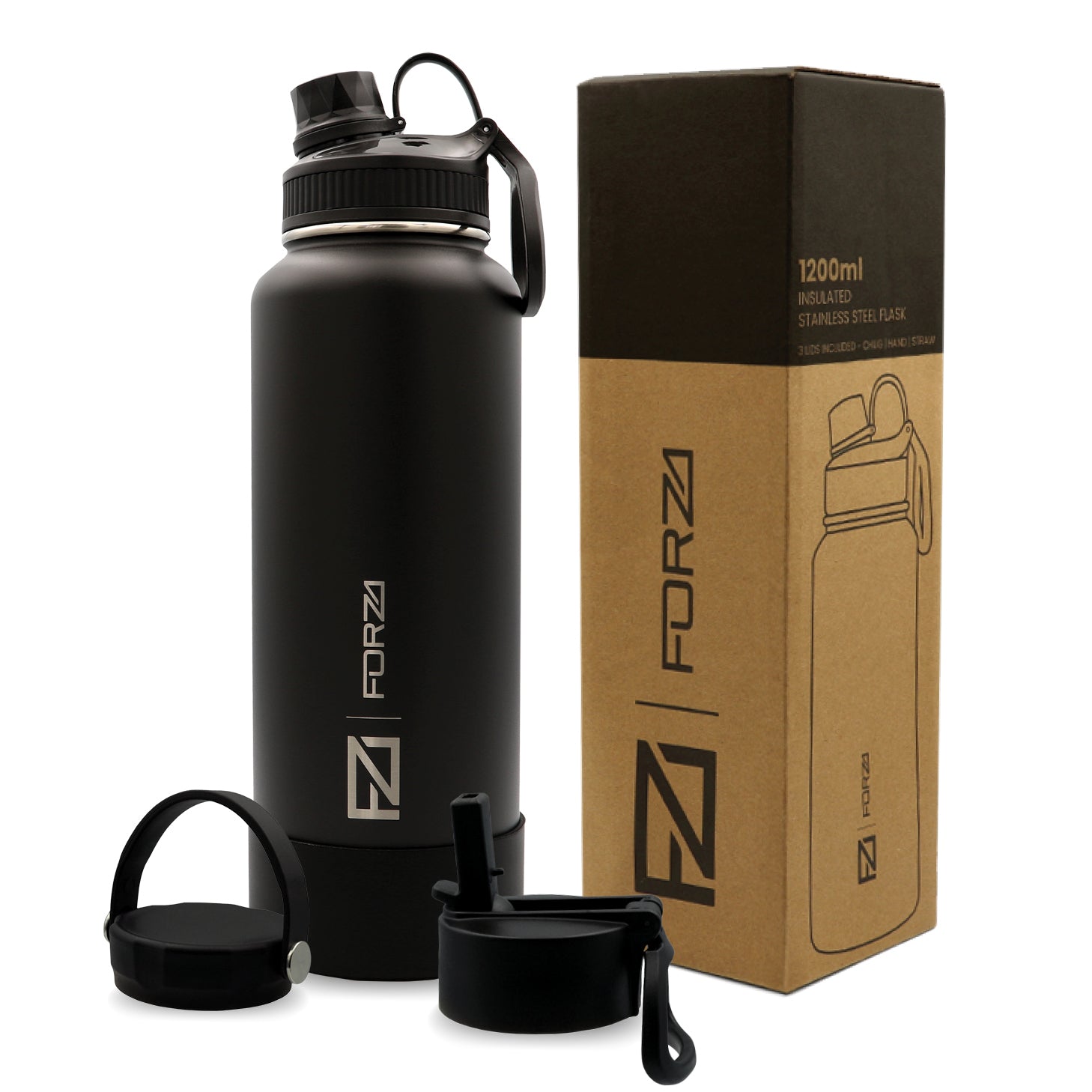 FORZA 1200ml Premium Insulated Stainless-Steel Flask with 3 Lids