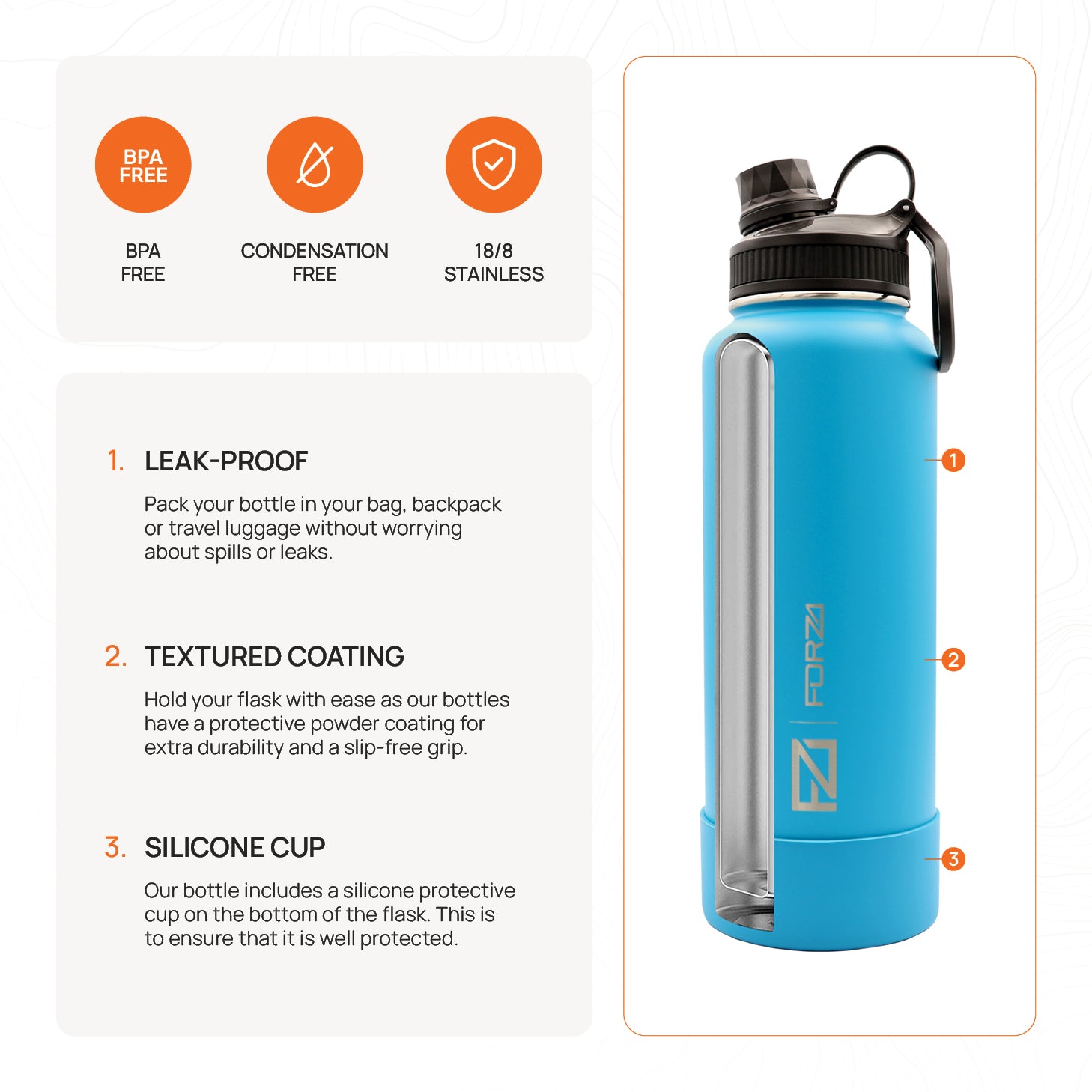 FORZA 1200ml Premium Insulated Stainless-Steel Flask with 3 Lids