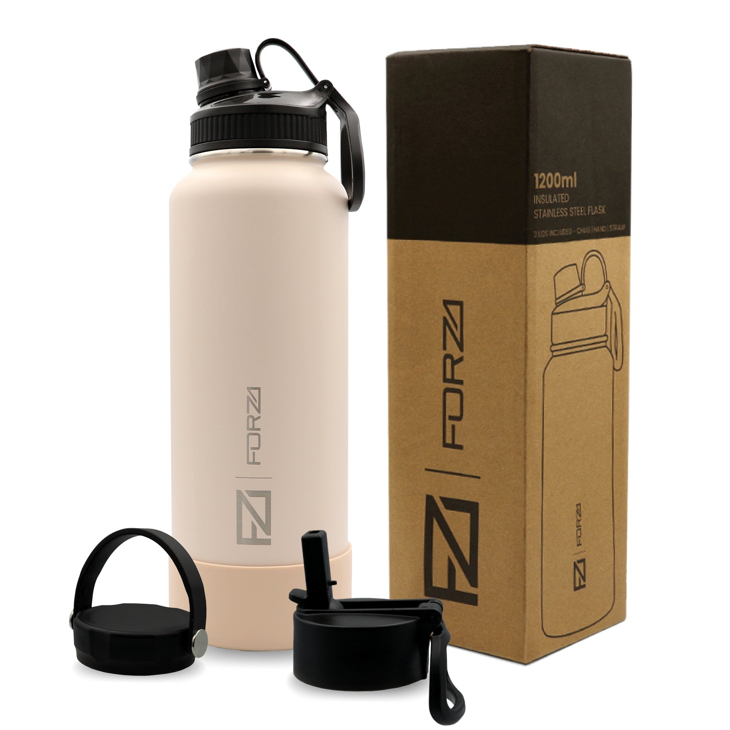 FORZA 1200ml Premium Insulated Stainless-Steel Flask with 3 Lids