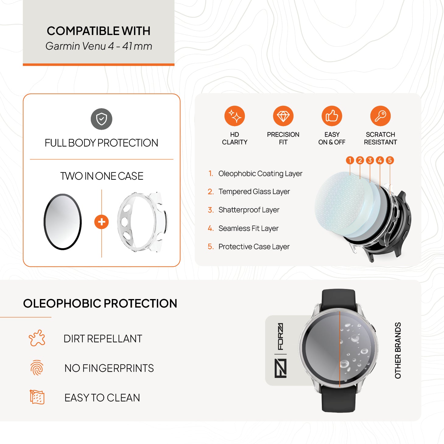 FORZA Tempered Film Watch Case for Garmin Venu 4 – 41 mm